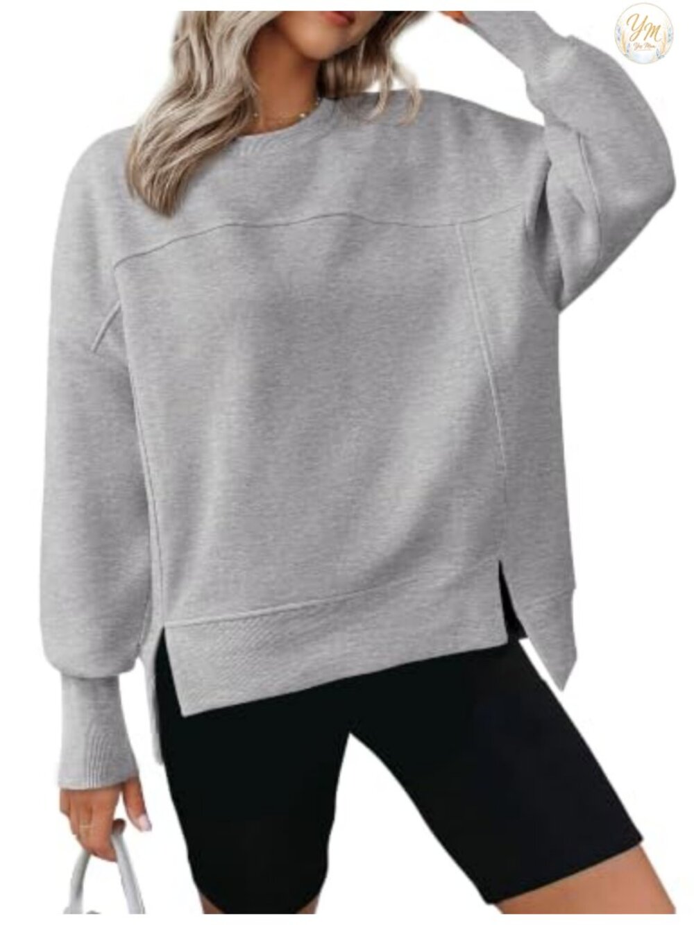 Women's Crewneck Sweatshirt Fleece Pullover High Low Hem